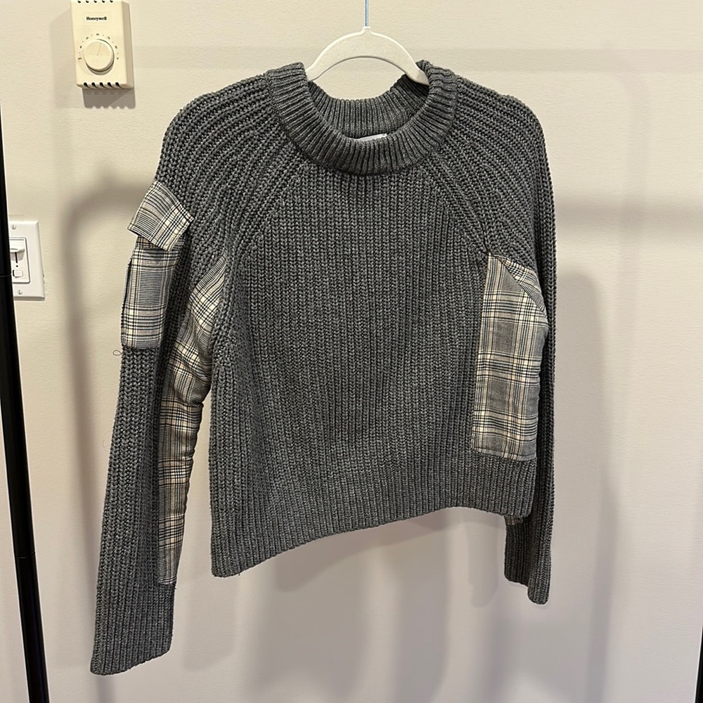 Zara grey chunky sweater with plaid detailing